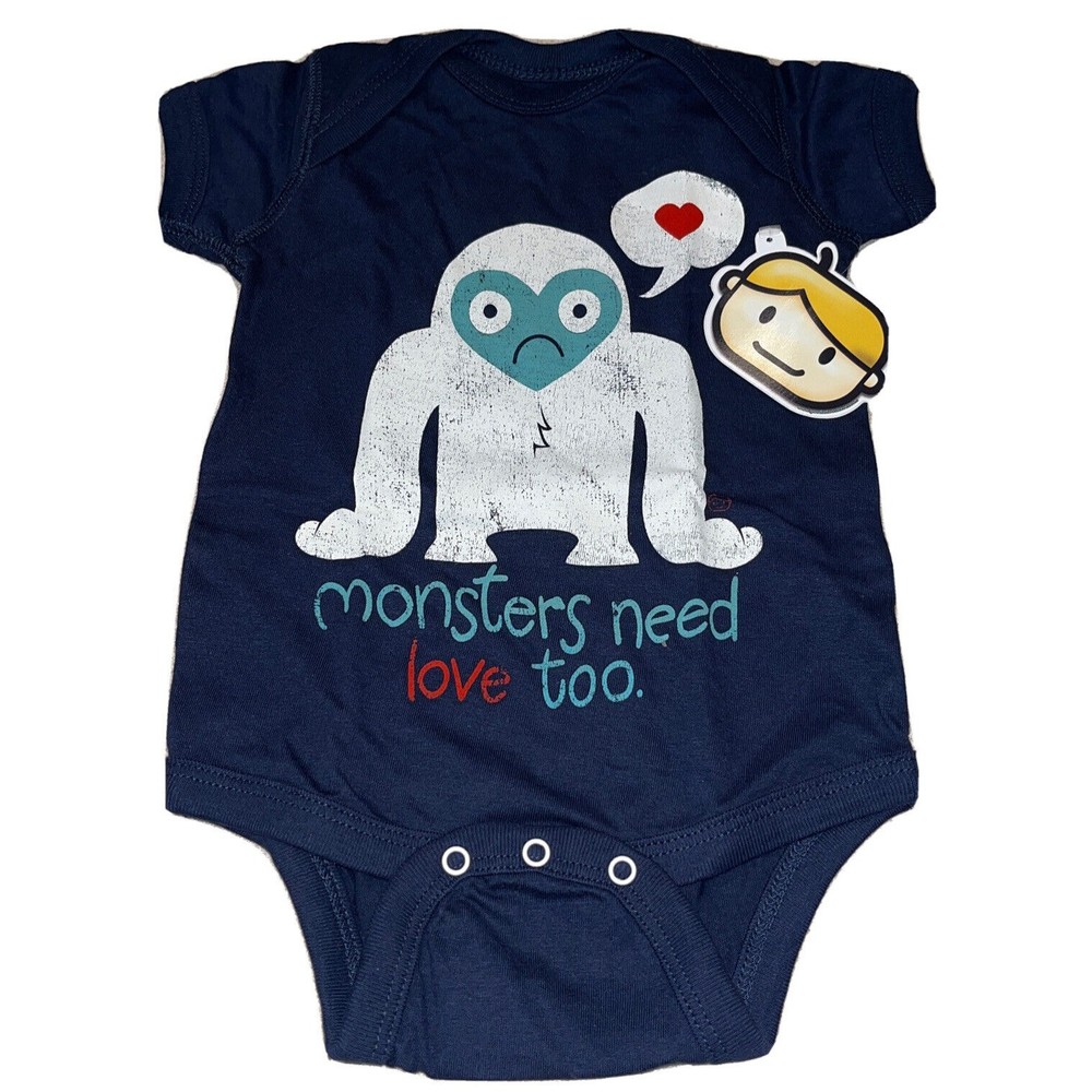 One-Piece Baby Romper ‘Monsters Need Love Too’ 6 Months Infant Navy Blue NWT